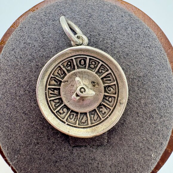 VTG Solid Sterling Silver 925 Roulette Wheel Circle Charm Size 1" Length - Picture 1 of 13